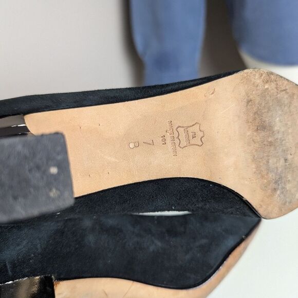 Vision Comfort Vintage Black Suede Pumps – Unique Striped Heels, Size 7B - Picture 9 of 10